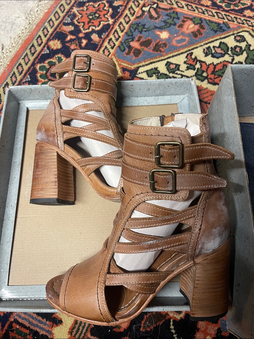 Freebird Tiara Tan Strappy Block Heel Sandals